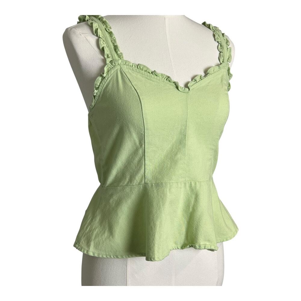 Green Linen Blend Womens Boho Blouse Shirt Top Cottage Indie Fairy Festival M - Picture 2 of 7